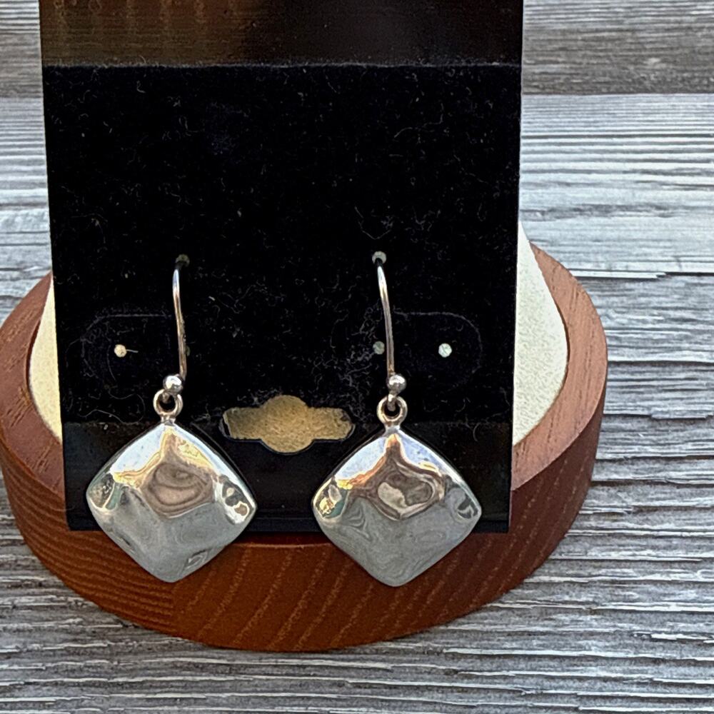925 Sterling Square Pillow Dangle Drop Earrings Hook Closure Thailand 1.5”